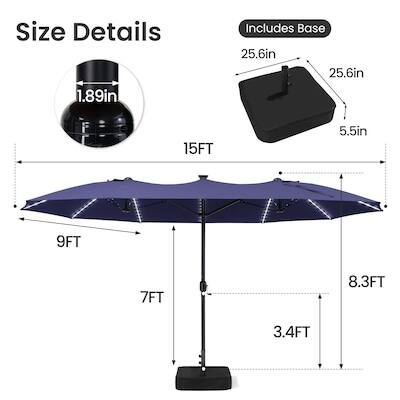 Size Details  
1.89in  
Includes Base  
25.6in  
25.6in  
5.5in  
15FT  
9FT  
7FT  
8.3FT  
3.4FT