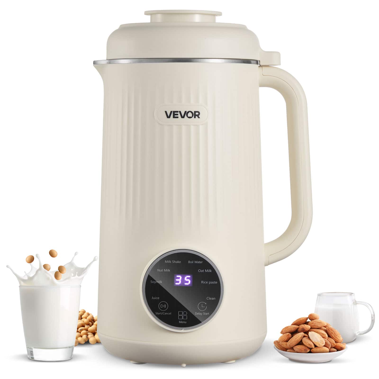 VEVOR - 8-in-1 Nut Milk Maker, 41 oz Soy Milk Maker Machine with 10 Blades, for Homemade Oat, Nut, Soy, Juice, Milkshake - White