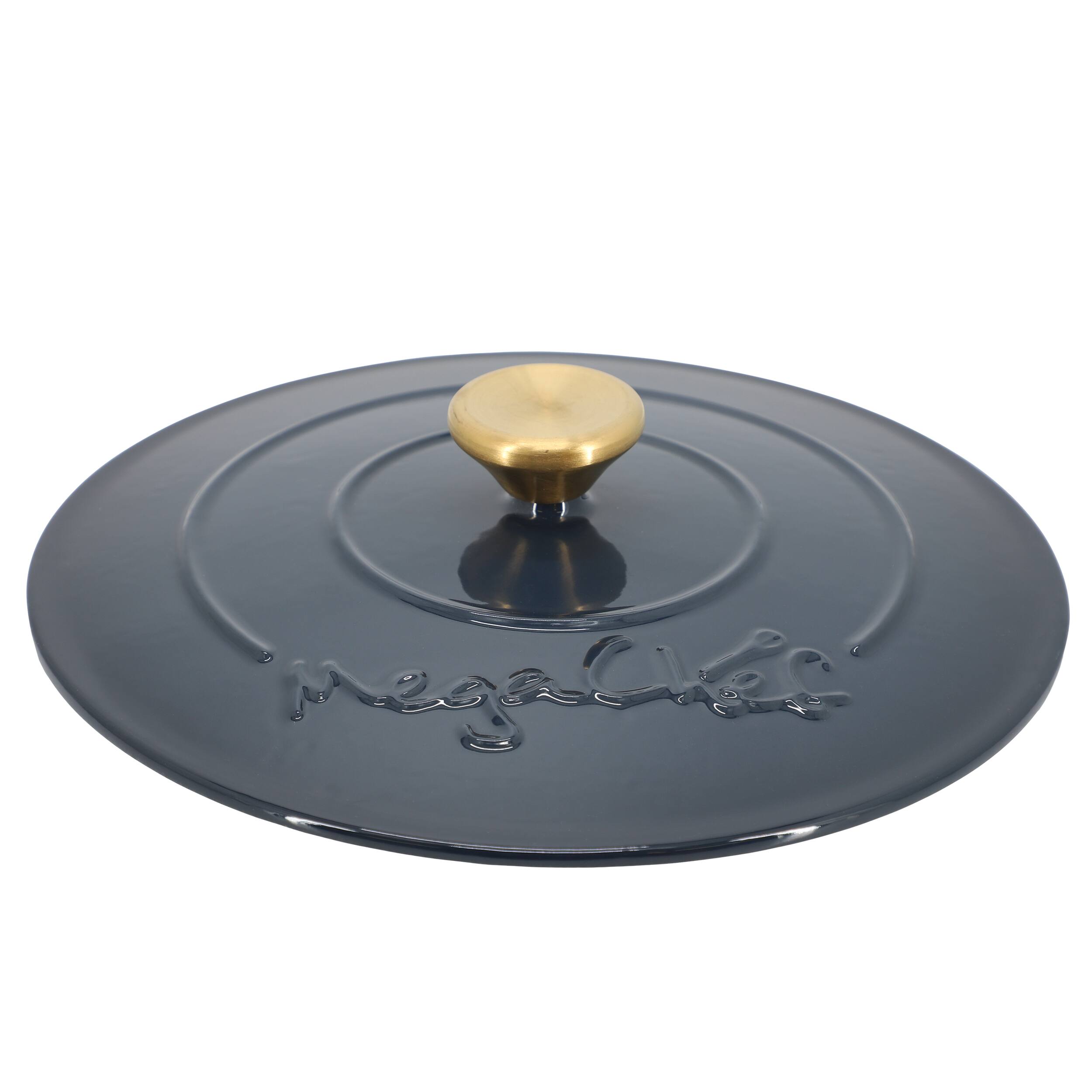 Alt View 3. MegaChef - MegaChef 5.3 Quarts Round Enameled Cast Iron Casserole with Self Basting Lid in Gradient Dark Blue - Gradient Dark Blue.