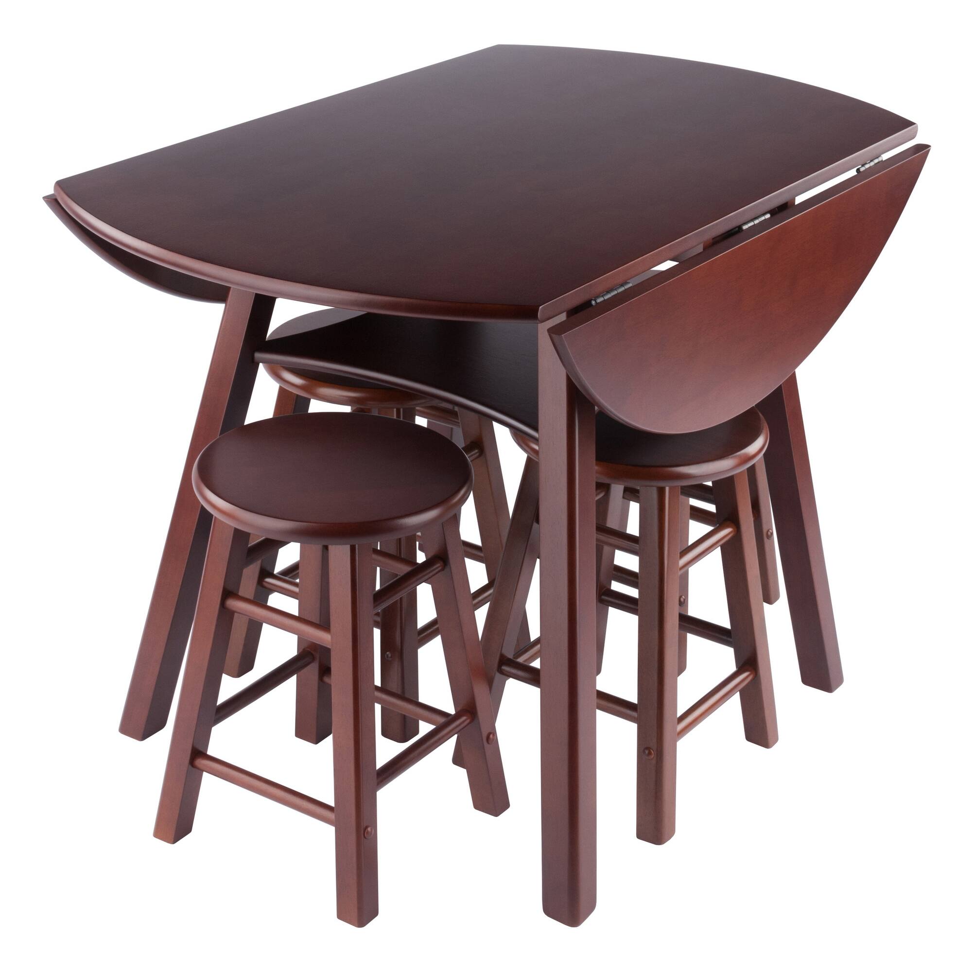 Alt View 3. Winsome Wood - Marbelle Table 5-Pc Drop Leaf Dining Table with 4 Element 18” Dining Stools - Walnut.