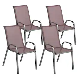 Outsunny - of 4 Outdoor Dining Chairs, Stackable Patio Chairs with High Back - Brown