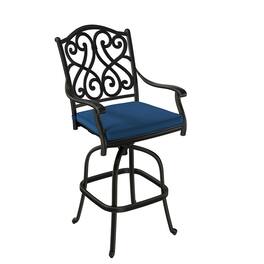 Mondawe - 2 Piece Cast Aluminum Outdoor Stool with Cushion - Black+Blue