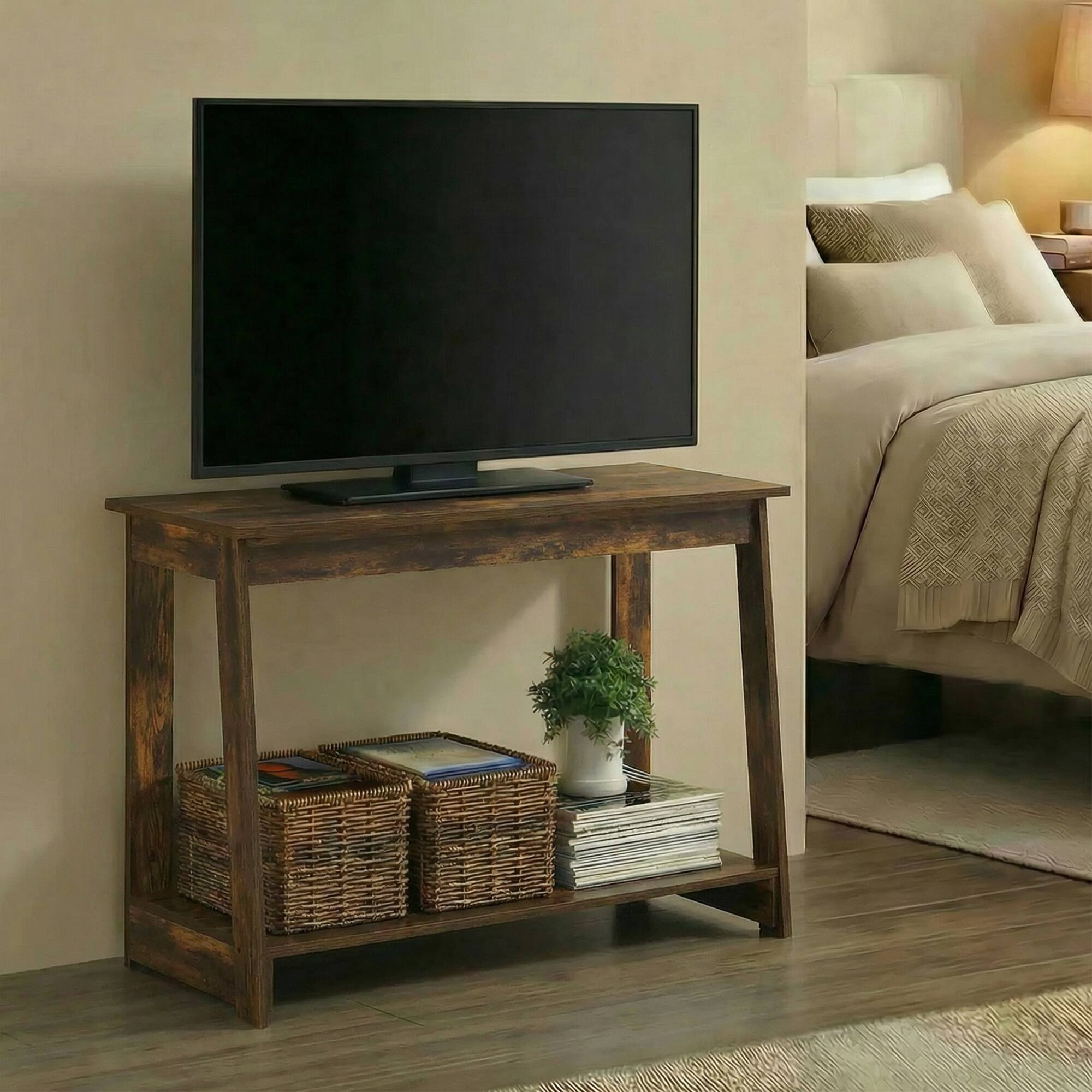 Alt View 2. Furinno - BEGINNING TV Stand, 2-Tier Rectangular Entertainment Center with Open Shelf, TV Console for TV up to 36 Inch, Open Back - Amber Pine.