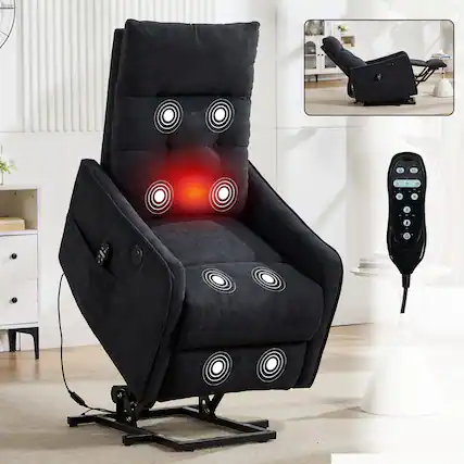 Front. GOODSILO - Single Motor Power Lift Recliner Chair with Massage and Heat Features for Enhanced Comfort and Relaxation - Black.