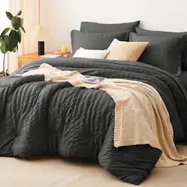 Dazzed Corner - Queen Comforter Set 7 Pieces Bed in a Bag Queen Comforter Set with Sheet - Dark Gray