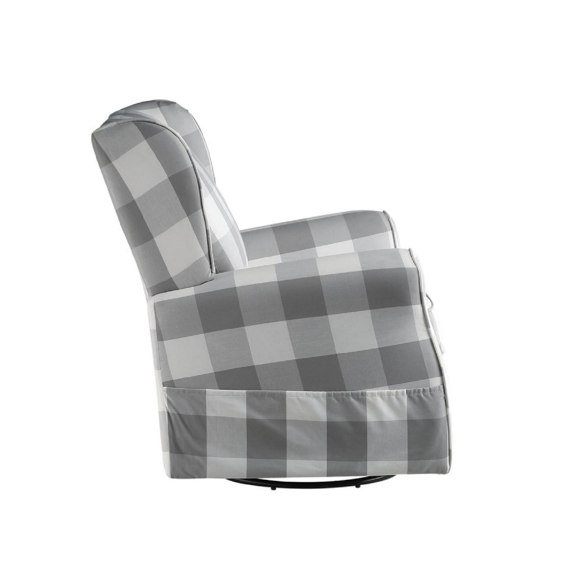 Alt View 2. Manhattan Lane - 35 Inch Accent Swivel Chair, Glider, Checkered Fabric - Gray.