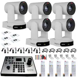 5 x PTZOptics Move 4K PTZ Camera with 30x Zoom (White) (PT30X-4K-WH-G3) + PT-JOY-G4 Controller + 5 x Wall Mount