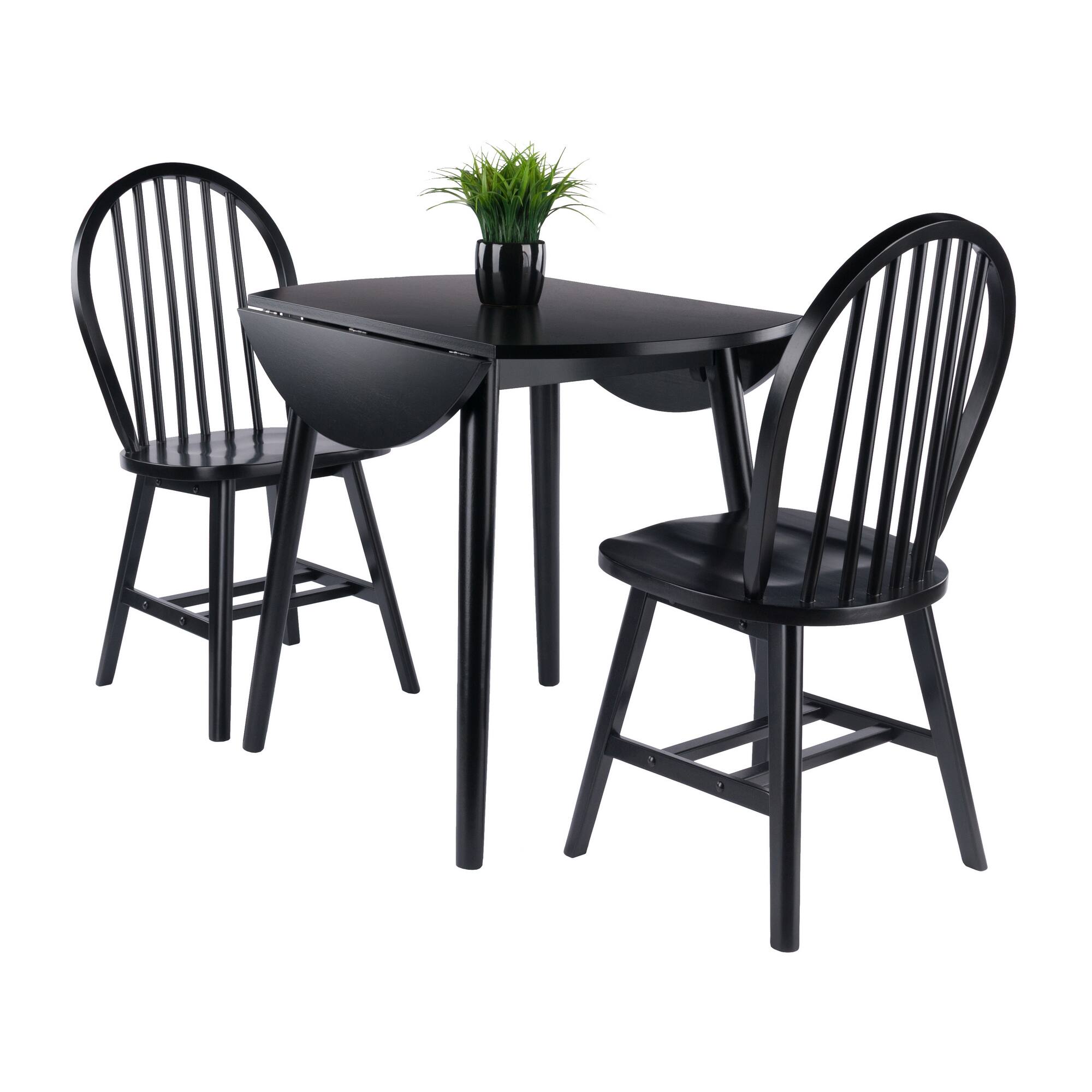 Alt View 3. Winsome Wood - Moreno 3-Pc Set, Drop Leaf Table with Windsor Chairs - Black.