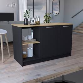 Loheer - Modern Kitchen Island with Open Shelves Large Top Surface - Multi