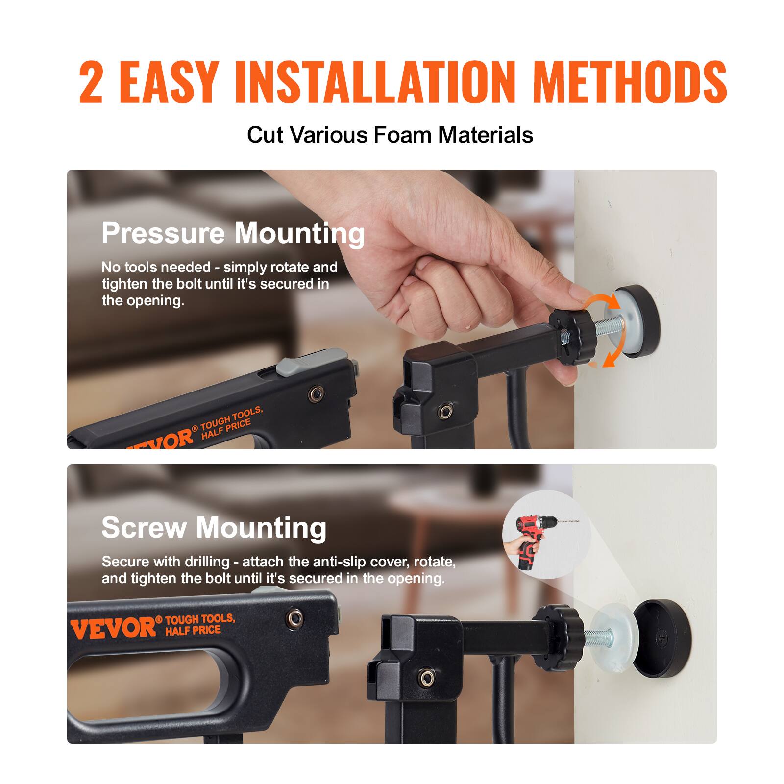 2 EASY INSTALLATION METHODS

Pressure Mounting
No tools needed - simply rotate and tighten the bolt until it's secured in the opening.

Screw Mounting
Secure with drilling, attach the anti-slip cover, rotate, and tighten the bolt until it's secured in the opening.