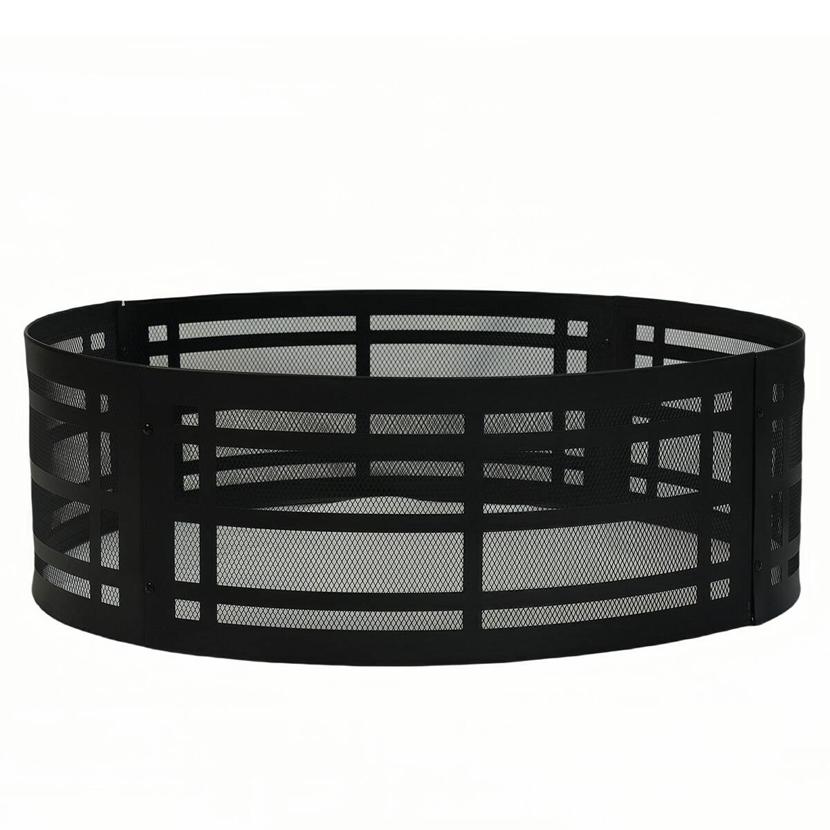 Back. Bestier - 36” Lattice Fire Ring, Round Outdoor Fire Pit Ring with Spark Guard, Steel Construction.