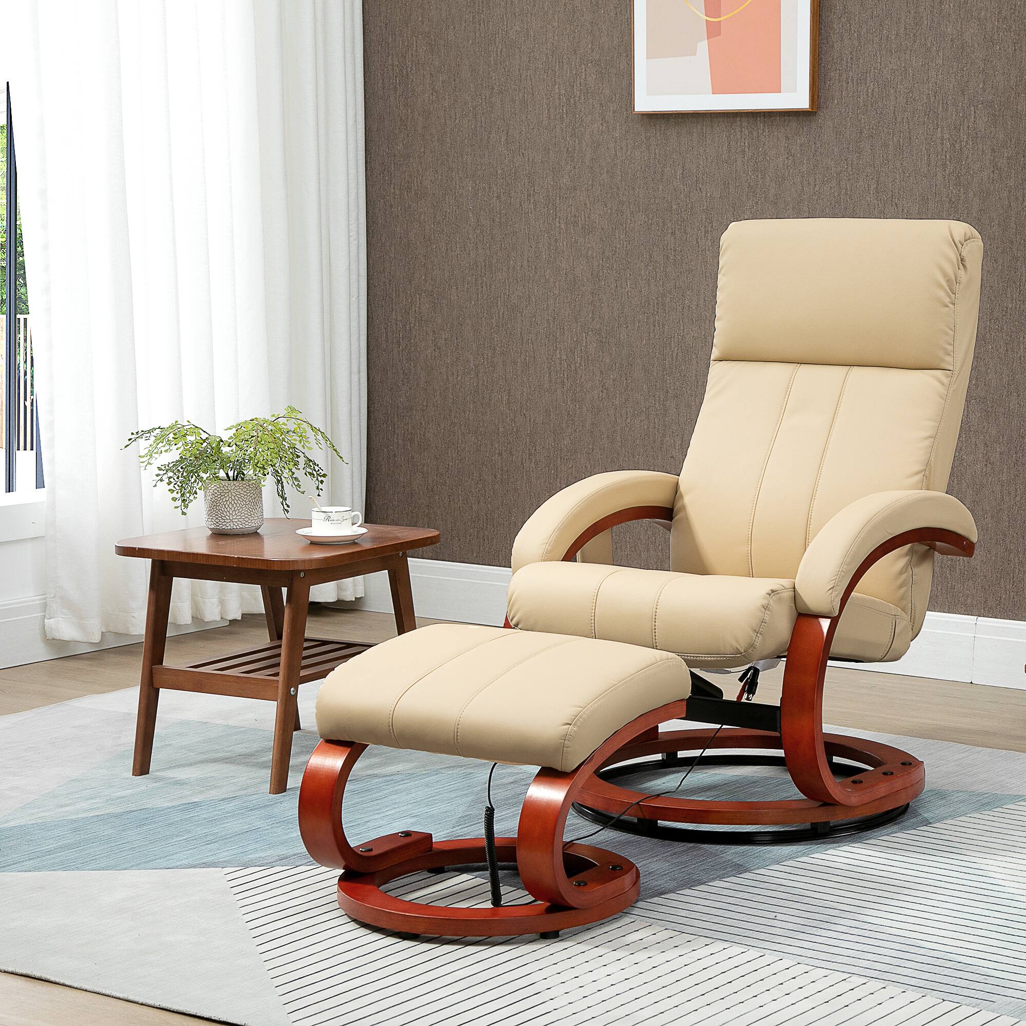 Alt View 1. Homcom - Recliner Chair with Ottoman, Electric Faux Leather Recliner with 10 Vibration Points and 5 Massage Mode, Reclining Chair - Beige.