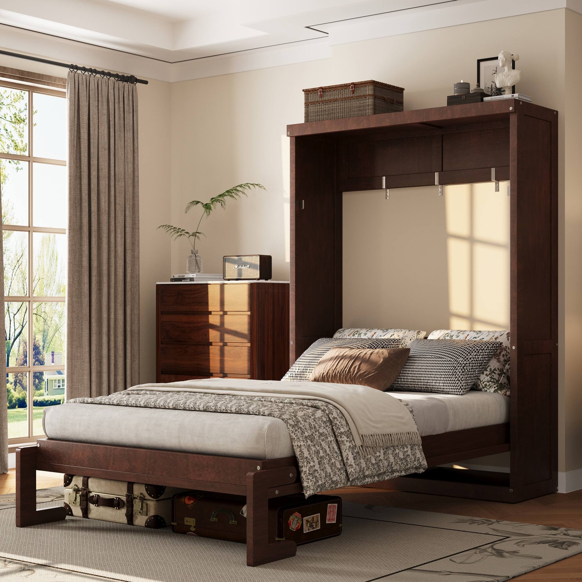 Front. Whisen - Twin Size Murphy Bed with Cabinet, Wood & MDF Foldable Guest Bed, Space-Saving Furniture - Espresso.