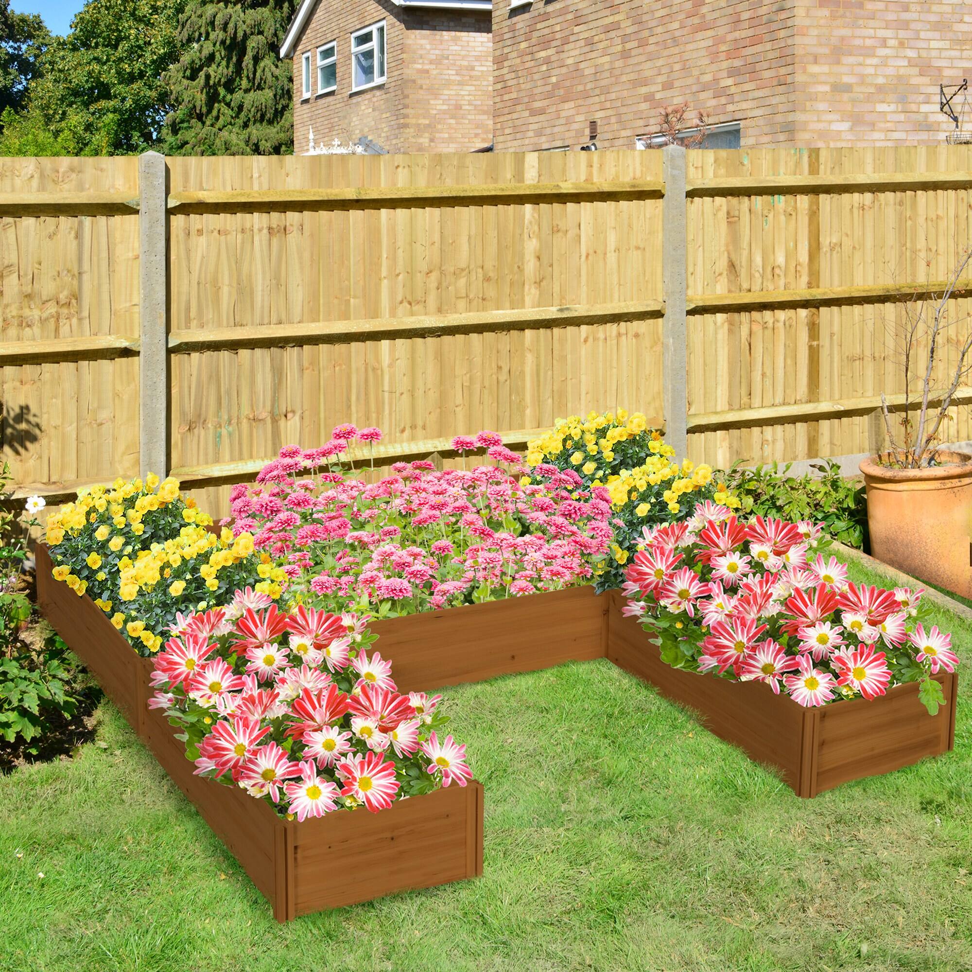 Alt View 1. Outsunny - Garden Bed, Set of 5 Large Wooden Box Planters for Outdoor Plants Vegetables Flowers Herbs - Brown.