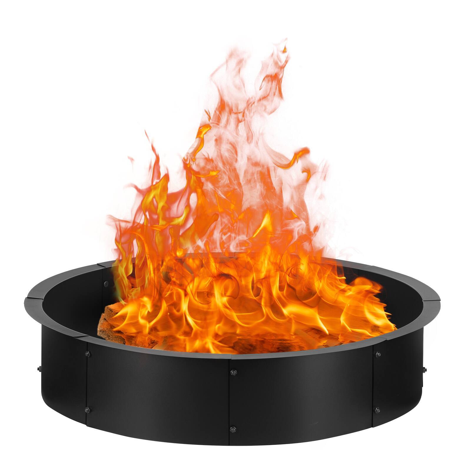 Front. Oumilen - 36" Round Fire Pit Ring, Heavy-Duty Steel Above-Ground Fire Pit Liner.