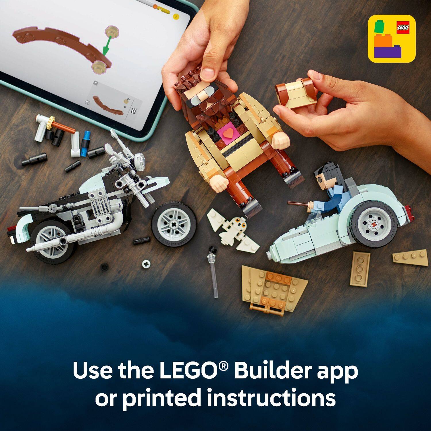 Use the LEGO Builder app or printed instructions.