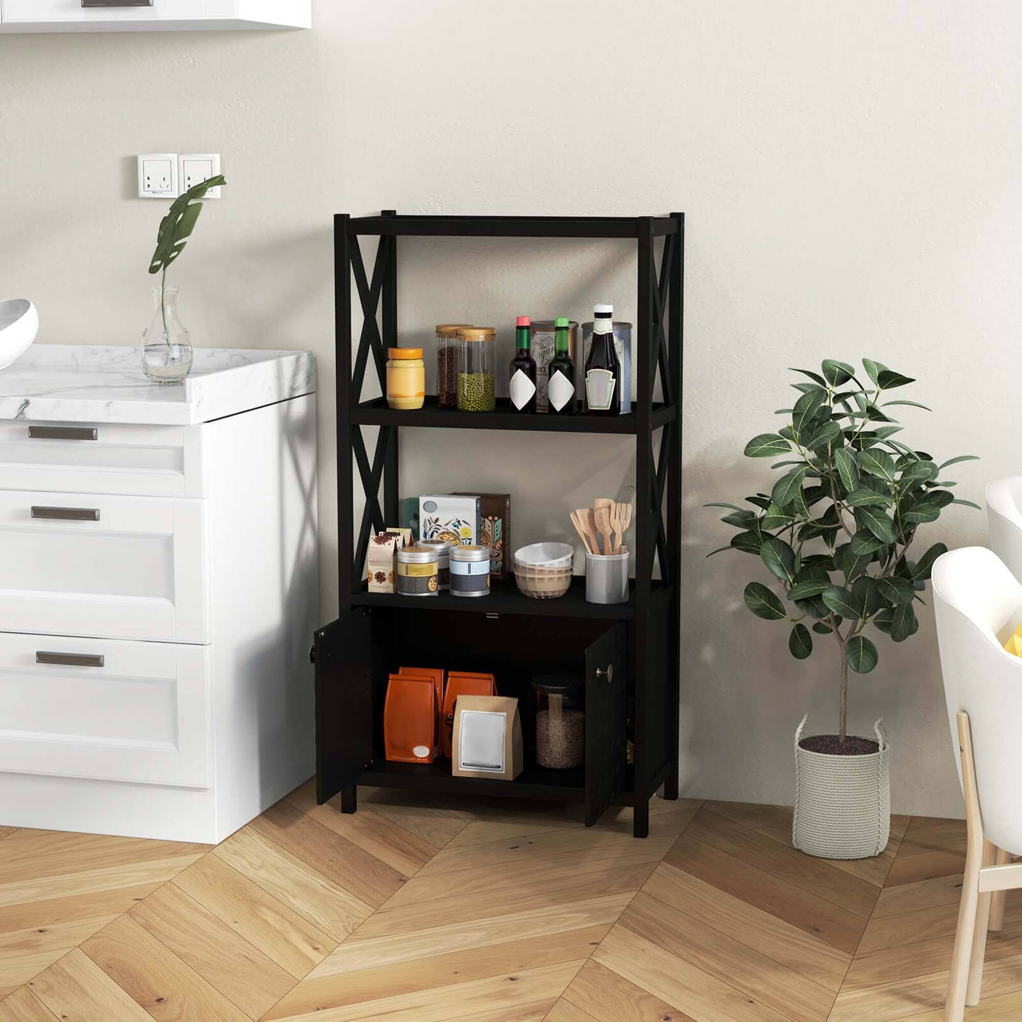 Alt View 3. Costway - Costway Bathroom Storage Cabinet with Open Shelves & Double Doors Modern Storage Organizer Black - Black.