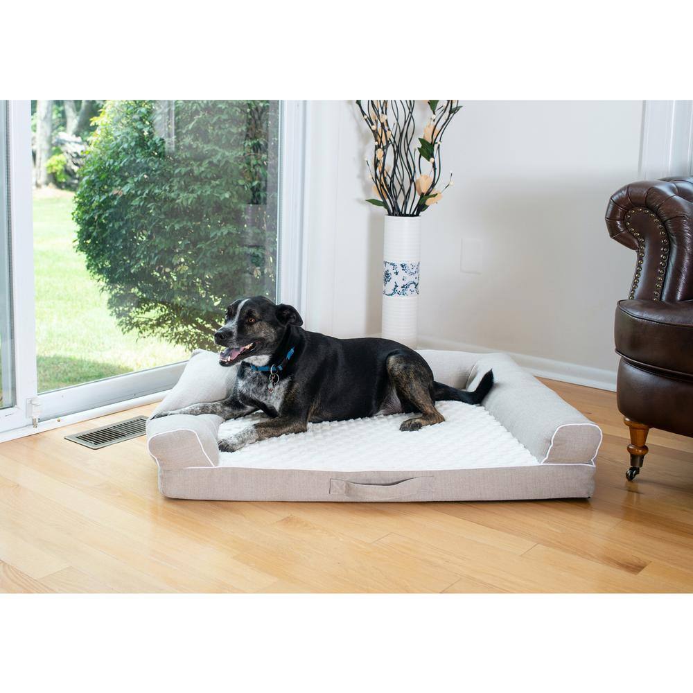 Alt View 2. Armarkat - Ivory and Beige Medium Bolstered Pet Bed With Memory Foam - White.