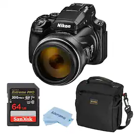 Bundle - Nikon - COOLPIX P1100 Digital Camera With 125x Optical Zoom & 4K Ultra HD Video + 64GB SDXC SD Card + Slinger Multi-Device