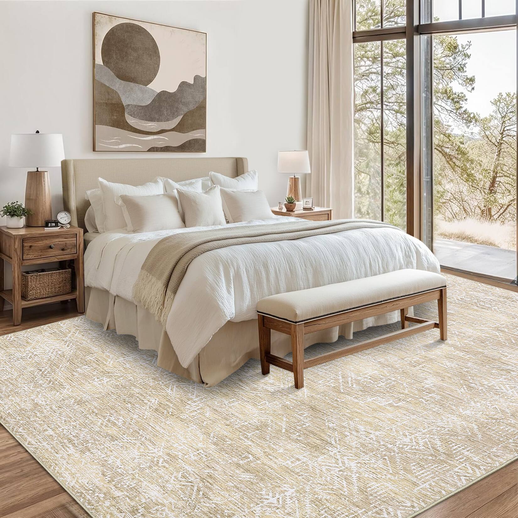 Left. GAOMON - Modern Diamond Heart Area Rug Non Slip Ultra Thin Low Pile Machine Washable Floor Cover Kitchen Living Room Hallway - Beige.