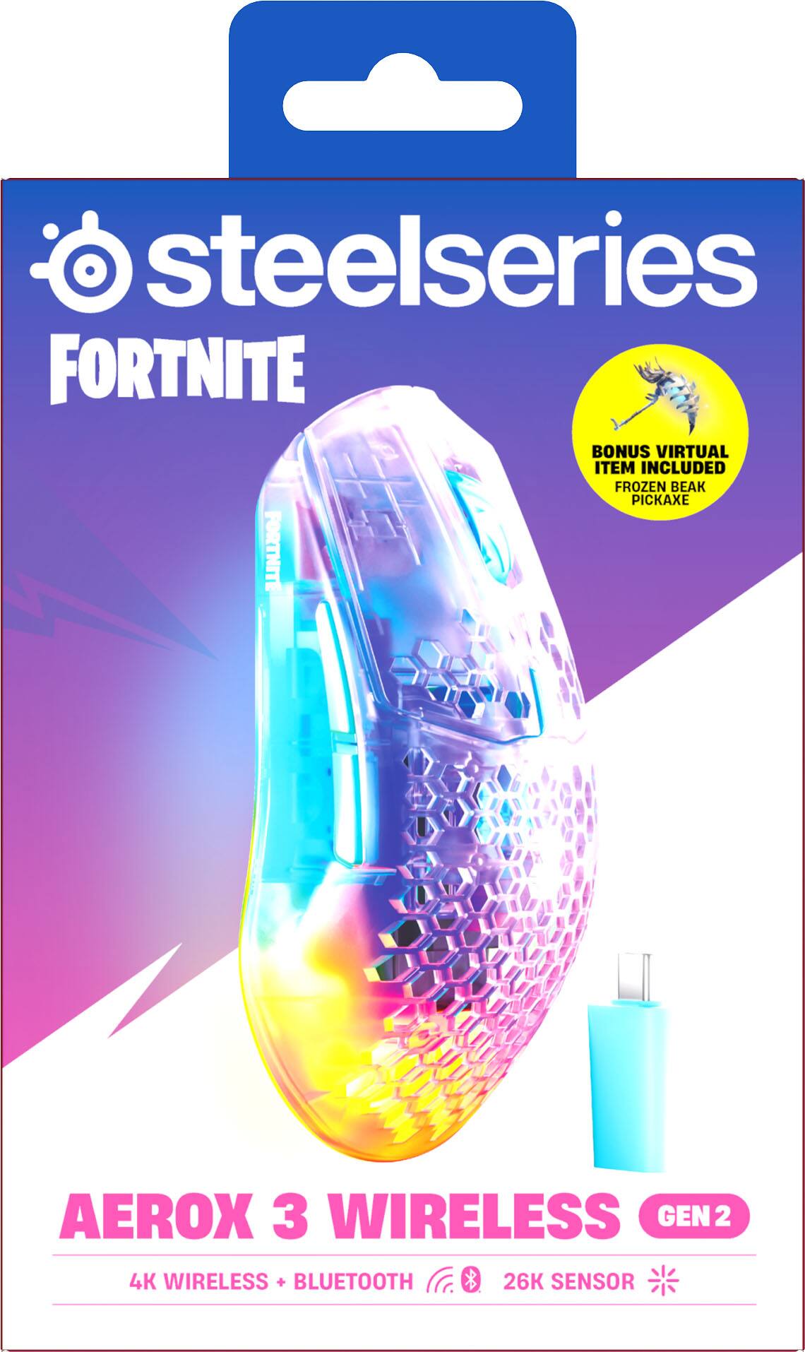 steelseries FORTNITE BONUS VIRTUAL ITEM INCLUDED FROZEN BEAK PICKAXE FORTNITE

AEROX 3 WIRELESS GEN 2 4K WIRELESS + BLUETOOTH 26K SENSOR