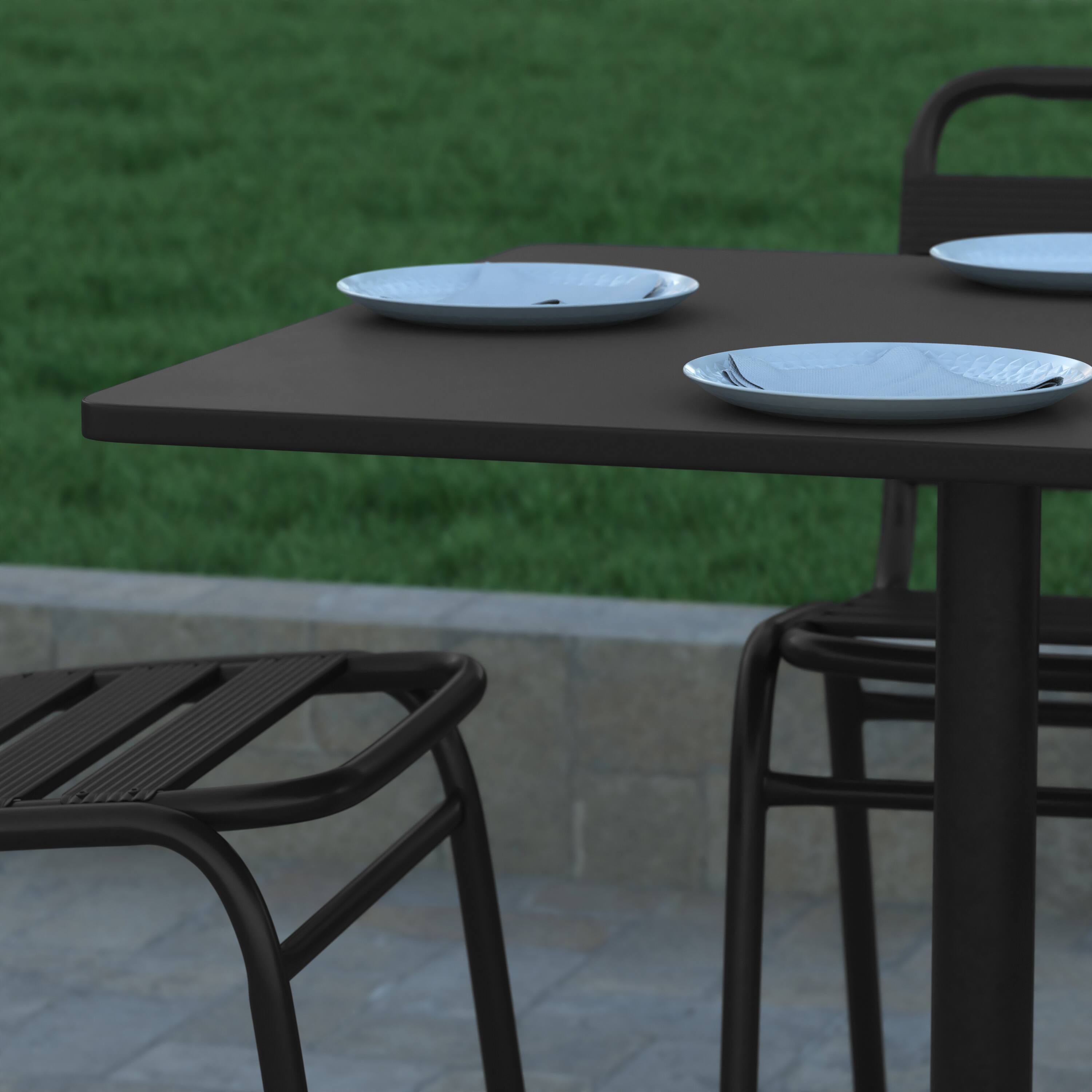 Alt View 4. Emma + Oliver - 31.5'' Square Aluminum Indoor-Outdoor Table with Base - Black.