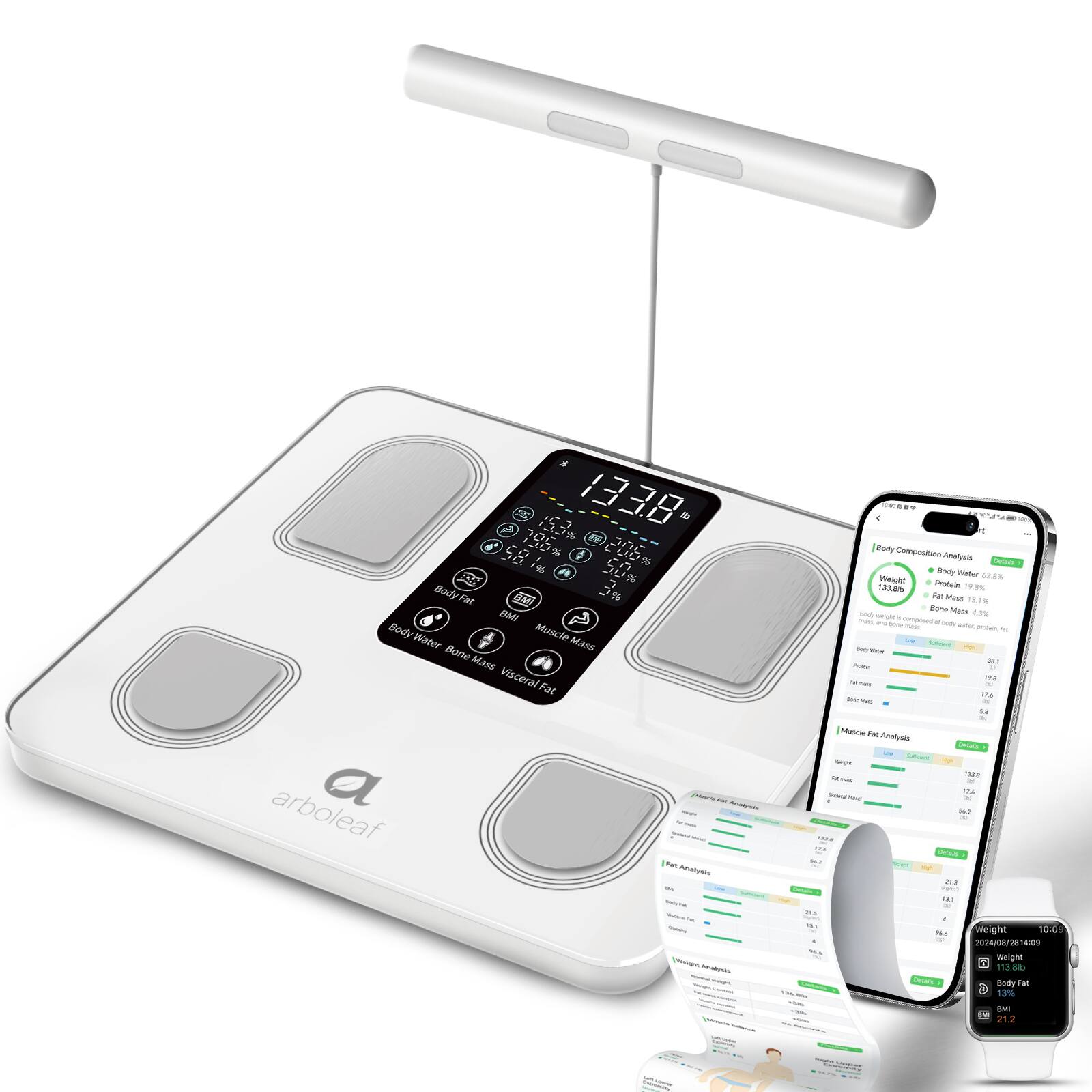 155% 133.8 D CO 196 a C J0 B LIOB - Is n Cn S US

% Body Fat IA % OMO Body Muscle Water Mass Bone Mass Visceral Fat

- arboleaf tu Anuans Ce.- - H tady Compostion Analyar Body - 2814 mejght Pratein 132.k 1a% Fa Ness 18.1% - - Sitase I - 4.0% - - - - - - - - - - - - - ... - ... - - L. - Masce tu Anov - - ..... - La - - E . - VIT - ... -. Weight 10%0 2024/08/2814:09 Weight 115 Boty fut 13% i 21.2

Body Composition Analysis
Weight: 133.8 kg
Body Fat: 19.8%
Muscle Mass: 62.8 kg
Bone Mass: 4.1 kg
Visceral Fat: 10
Protein: 19.9%
Body Water: 