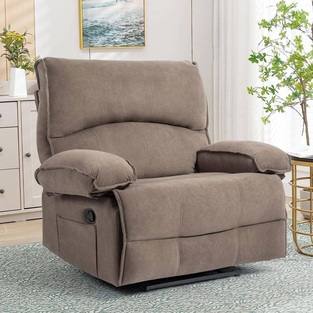Alt View 8. Kadyn - Oversized Push-Back Recliner, 27.5" Wide Seat, Massage Pillow, Super Soft Fleece, 2-Box Shipping, Brown - Brown.