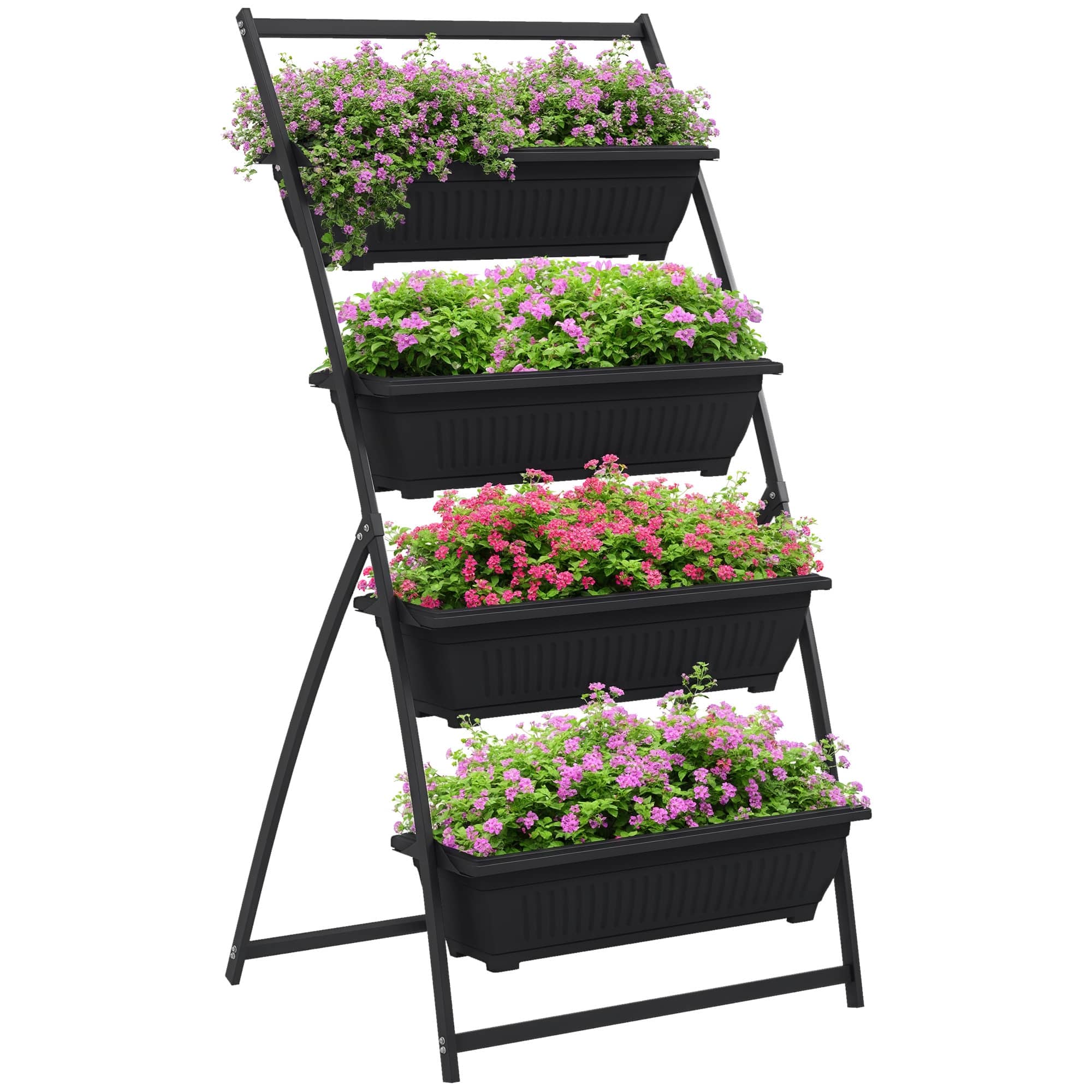 Outsunny - Raised Garden Bed, 4 Tier Vertical Garden Planter Set, 4 Outdoor Planter Boxes with Stand - Black