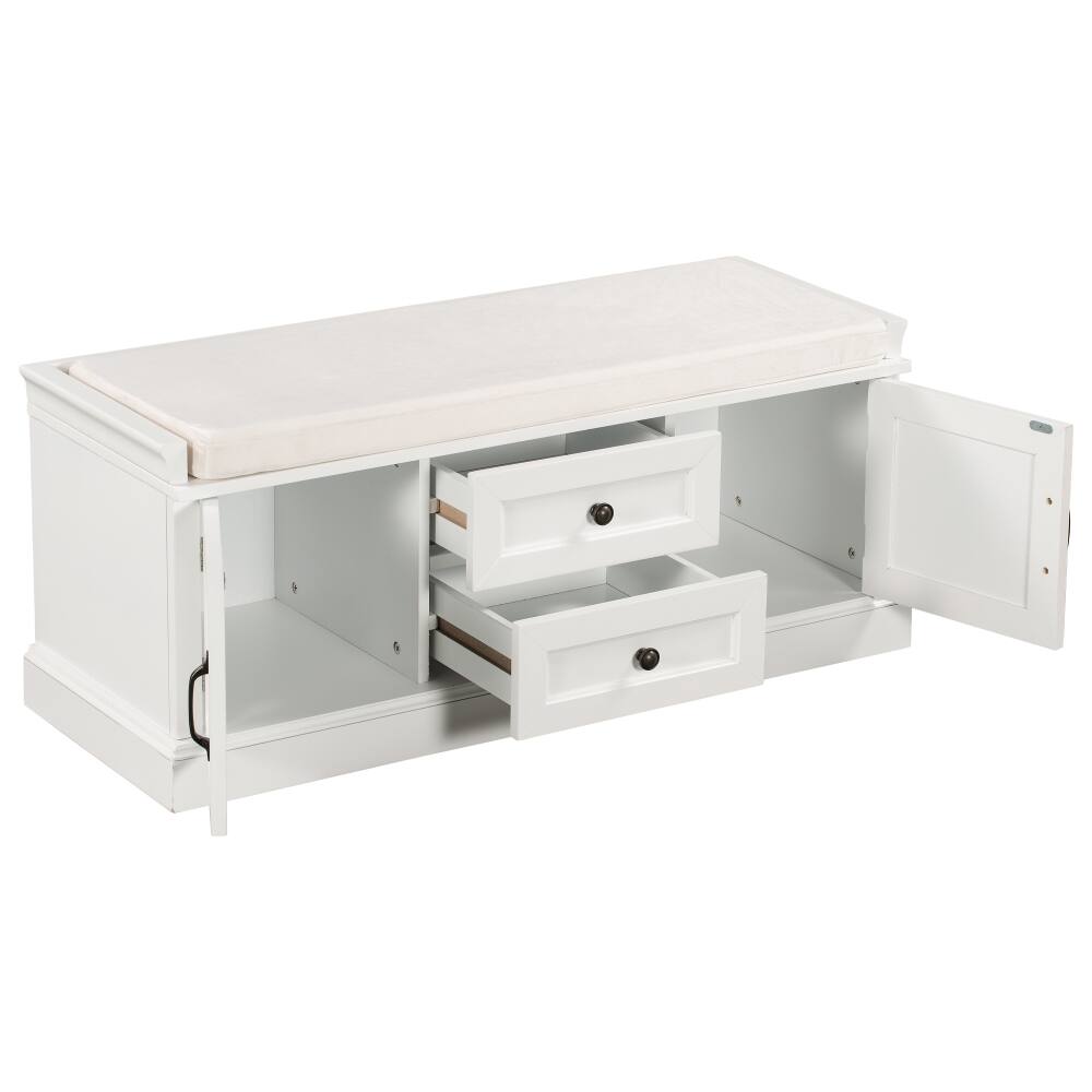 Alt View 1. Ropilly - Ropilly White Entryway Storage Bench with Drawers and Removable Cushion Wooden Shoe Bench for Mudroom Living Room - White.