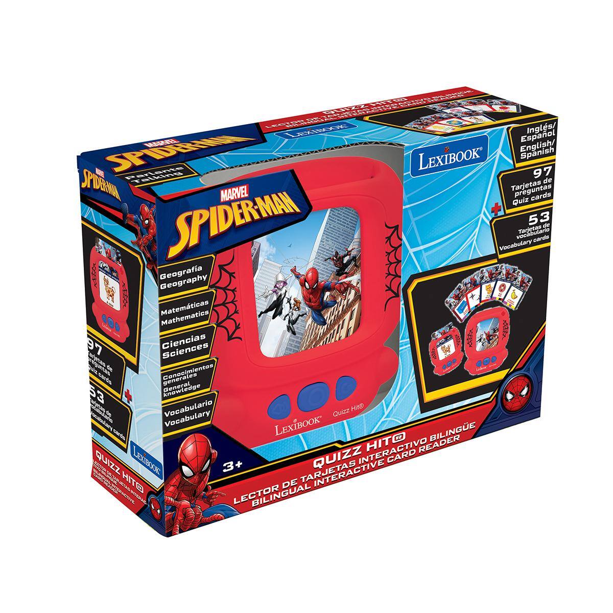 HIT@ BILINGE QUIZZ CARD DE TAI INTERACTIVE LECTOR LEXIBOOK BILINGUAL Ingls/ MARVEL English/ Espaol PODEMON SPIDER-MAHN Talking LEXIBOOK Spanish 97 de MARVEL Tarjetas preguntas Quiz cards SPIDERMIAN 53 de Tarjetas cards Vocabulary Geografa Geography Matemticas Mathematics 76 Ciencias Sciences generales Conocimientos 53 General Vocabulario Quizz  Vocabulary LEXIBOOK BILINGE R INTERACTIVO HITO CARD READER QUIZZ LEXTBOOK 3+ TARJETAS QUIZZ HITO BILINGUAL DE