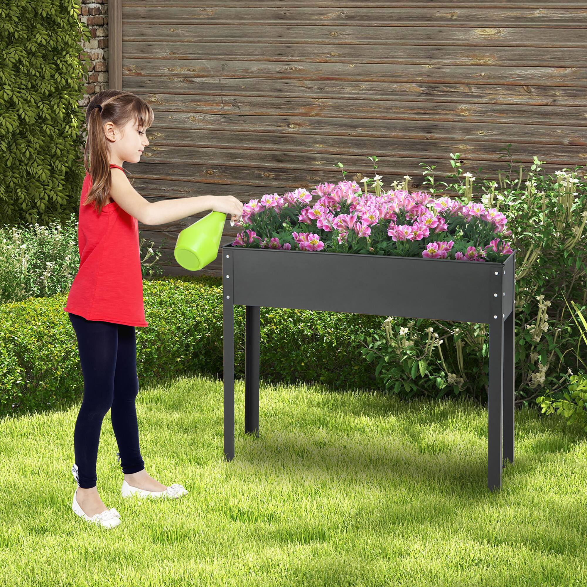 Alt View 3. Costway - 40'' Raised Garden Bed with Legs Metal Elevated Planter Box Drainage Hole Backyard - Black.