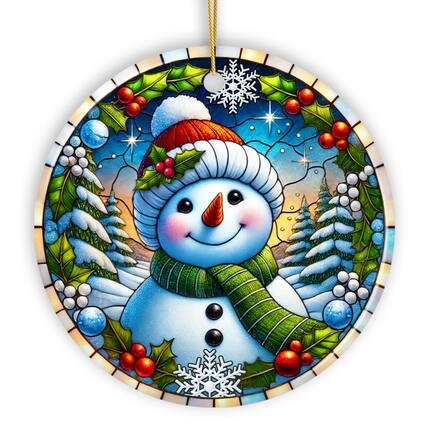 Front. OrnamentallyYou - Frosty and Holly Snowman Ornament Gift and Decor for Cheerful Winter Christmas Tree Version 4 - Multi-colored.