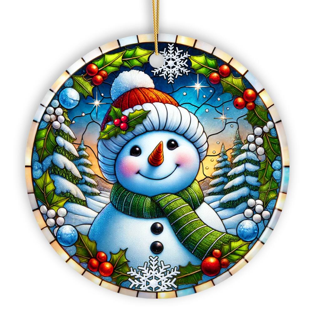 Front. OrnamentallyYou - Frosty and Holly Snowman Ornament Gift and Decor for Cheerful Winter Christmas Tree Version 4 - Multi-colored.