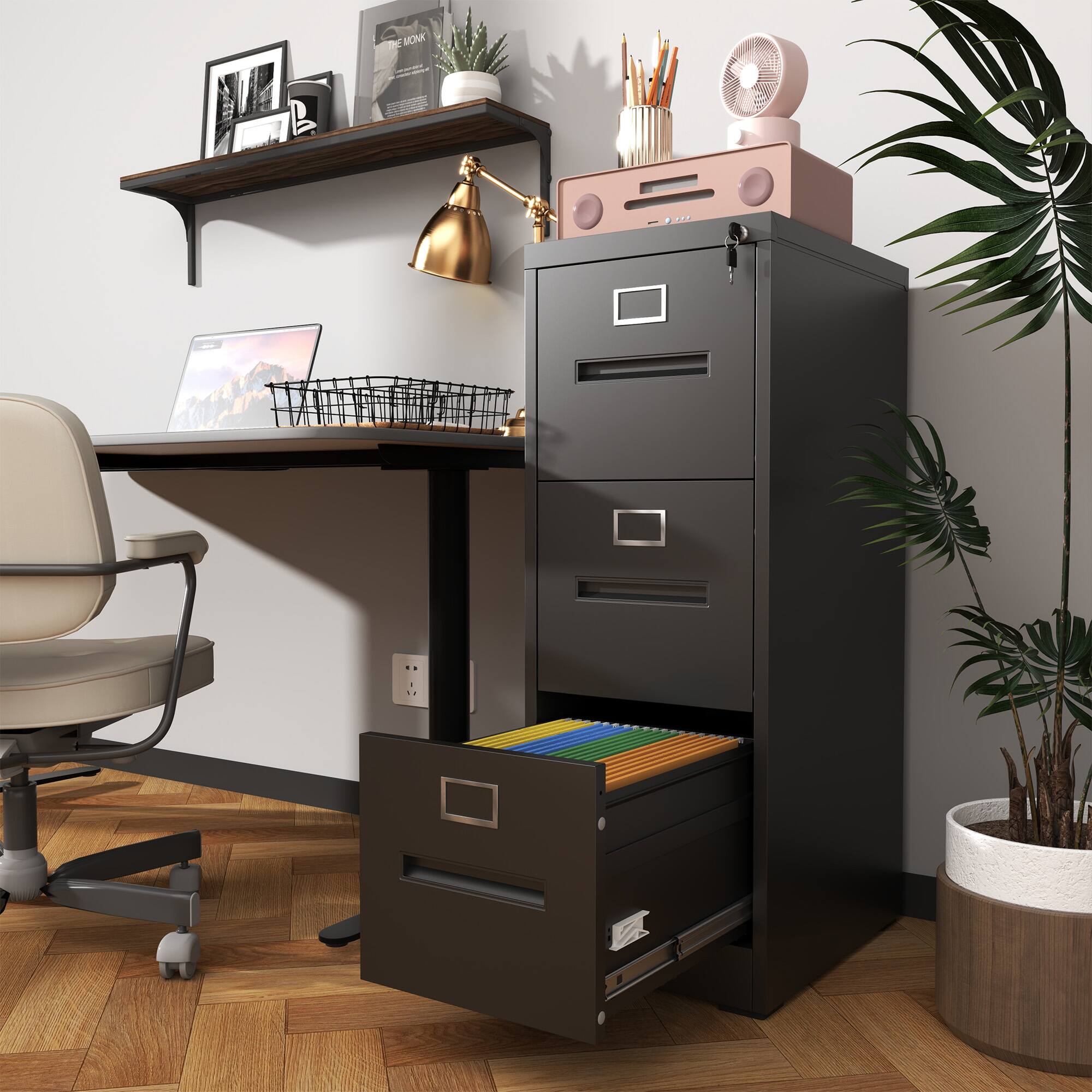 Alt View 9. Ecooso - 3 Drawer Vertical File Cabinet with Lock, Metal Office File Cabinet for A4 Letter Legal Files, Assembly Required - Black.