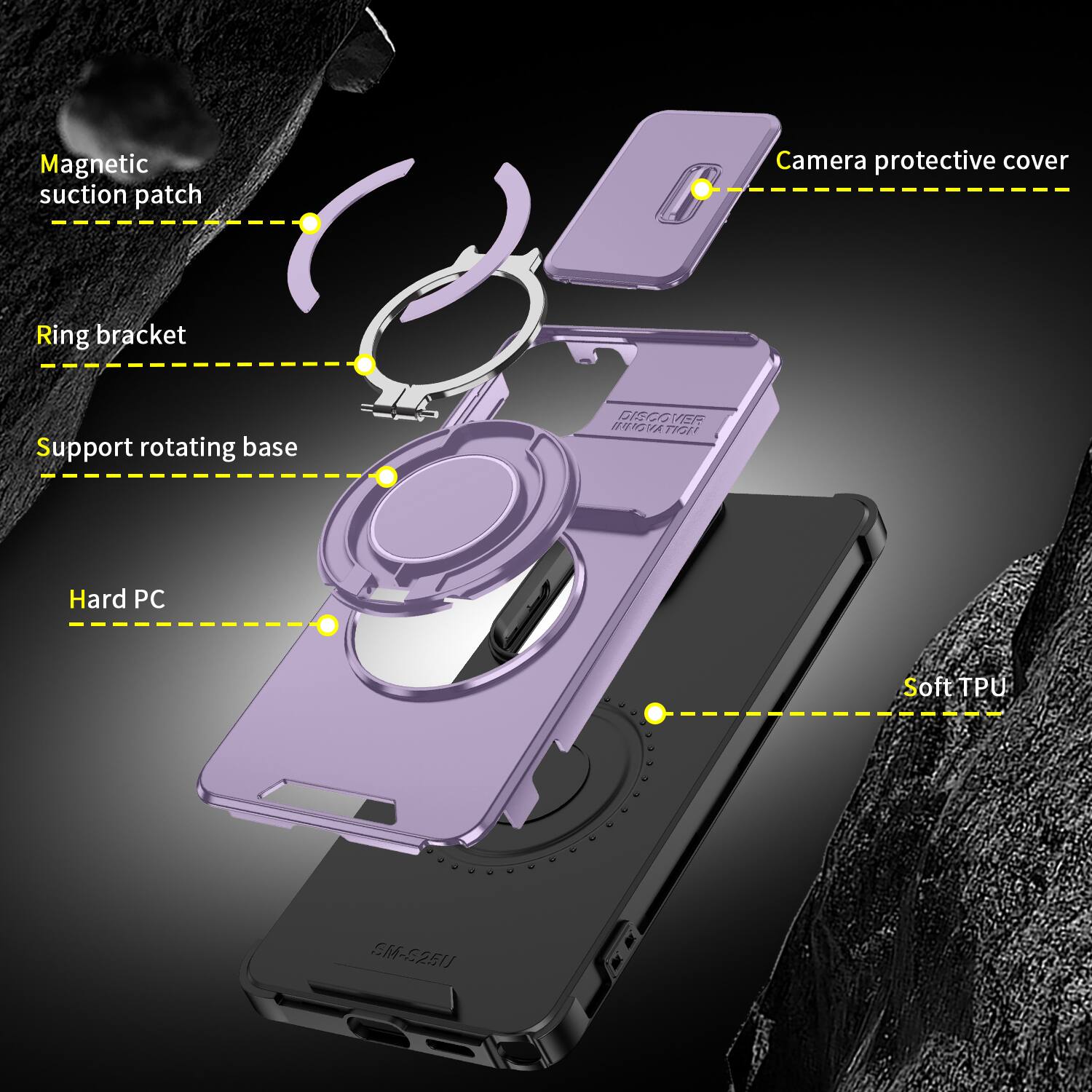 Magnetic suction patch  
Camera protective cover  
Ring bracket  
Support rotating base  
Hard PC  
Soft TPU  
SM-5251