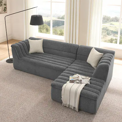 Front. Anysun - 106" L-Shape Chenille Modular Sofa with Chaise - Boneless Design, Wave Armrests, No Assembly for Living Room - Gray.