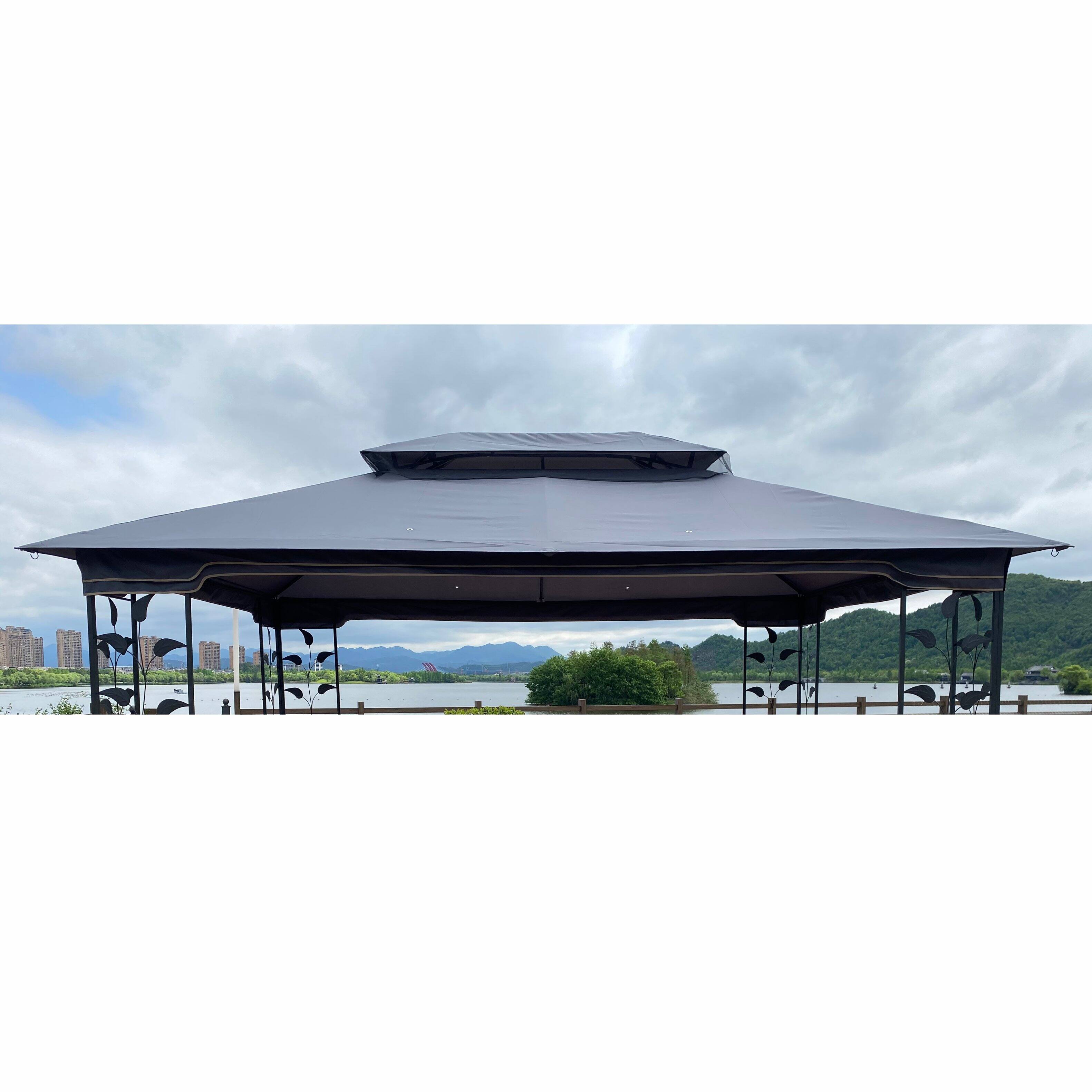 Alt View 1. APRILSOUL - 13x10 Ft Patio Double Roof Gazebo Replacement Canopy Top Fabric Gray.