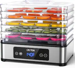 OSTBA - 5 Stainless Steel Trays Food Dehydrator, 48H Timer, Temp Control, 400W, Includes Recipe, for Jerky, Fruits, Dog Treats - Silver