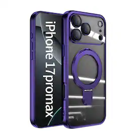Dteck - MagSafe Compatible Case for Apple iPhone 17 Pro Max with Plating Ring Stand Lens Protection Cover - Darkpurple