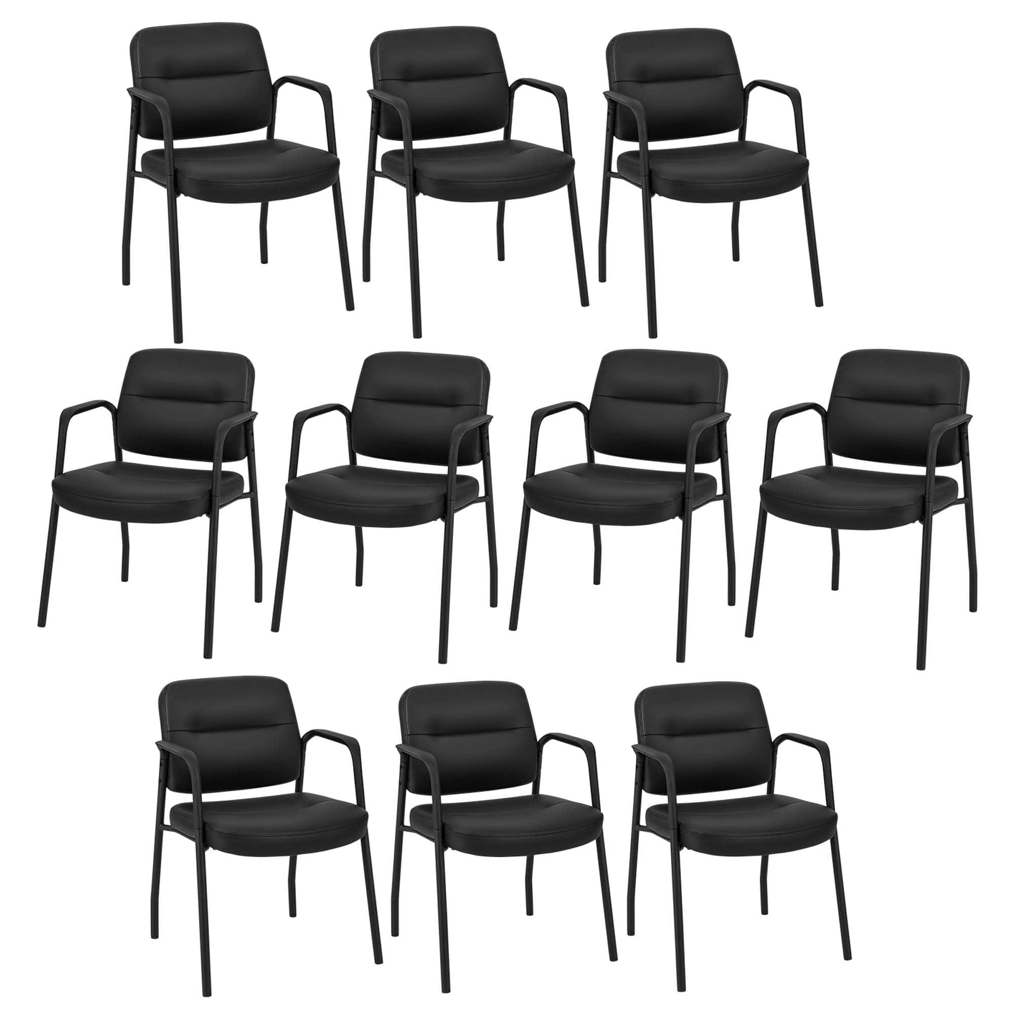 Costway - Waiting Room Chair No Wheels Set of 10 with Integrated Armrests for Reception - Black