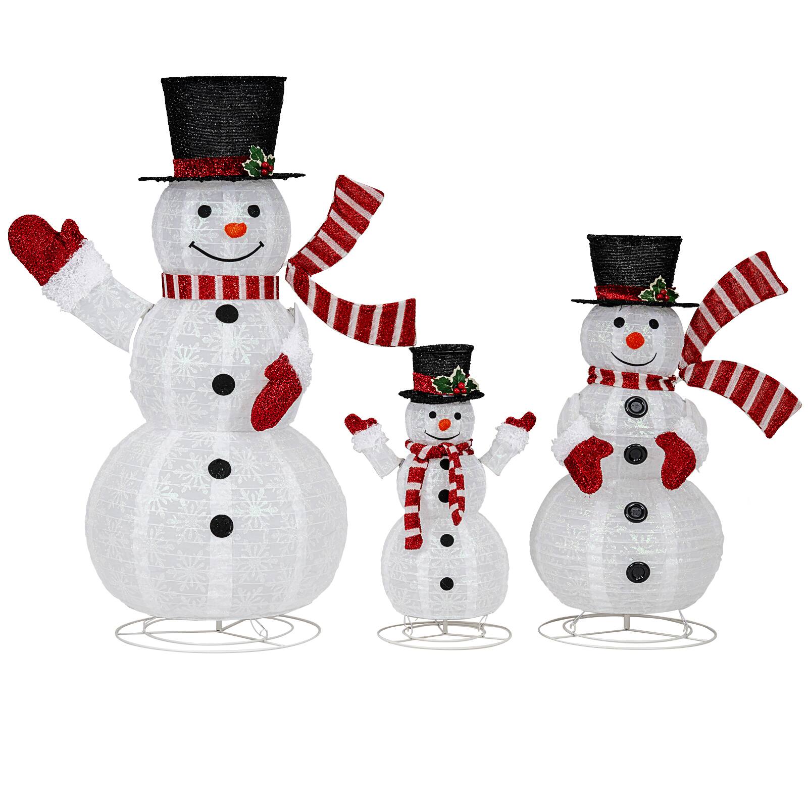 Angle. WELLFOR - 3-Piece Pre-Lit 3D Snowman Family Set with 270 LED Lights - White.
