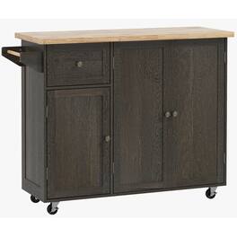 Homcom - Triple-Cabinet Rolling Kitchen Island on Wheels, Kitchen Cart with Storage Shelf Adjustment, Rolling Utility Cart - Distressed Brown
