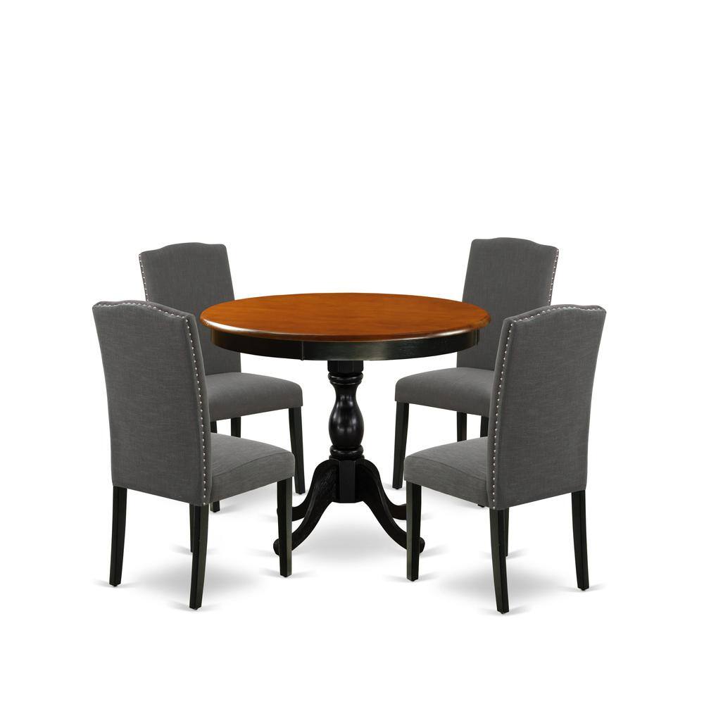 Front. East West Furniture - East West Furniture 5-Pc Round Kitchen Table Set Contains a Wood Kitchen Table and 4 Dark Gotham Grey Linen Fabric - Multi-Color.