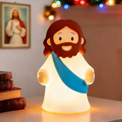 Front. FINEAK - Rechargeable Jesus Night Light-Dimmable Silicone LED for Peace & Comfort - Blue.
