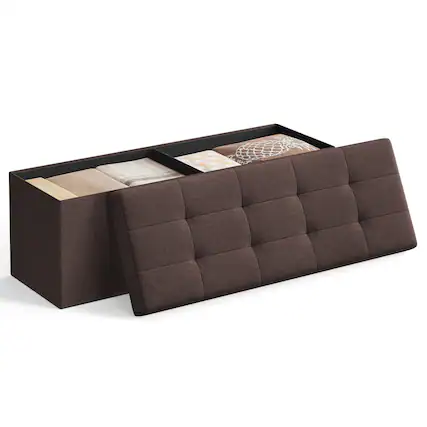 Front. Songmics Home - Storage Ottoman Bench, Foldable Ottoman Foot Rest,End of Bed Bench, Storage Chest, Load up to 660 lb - Chestnut Brown.