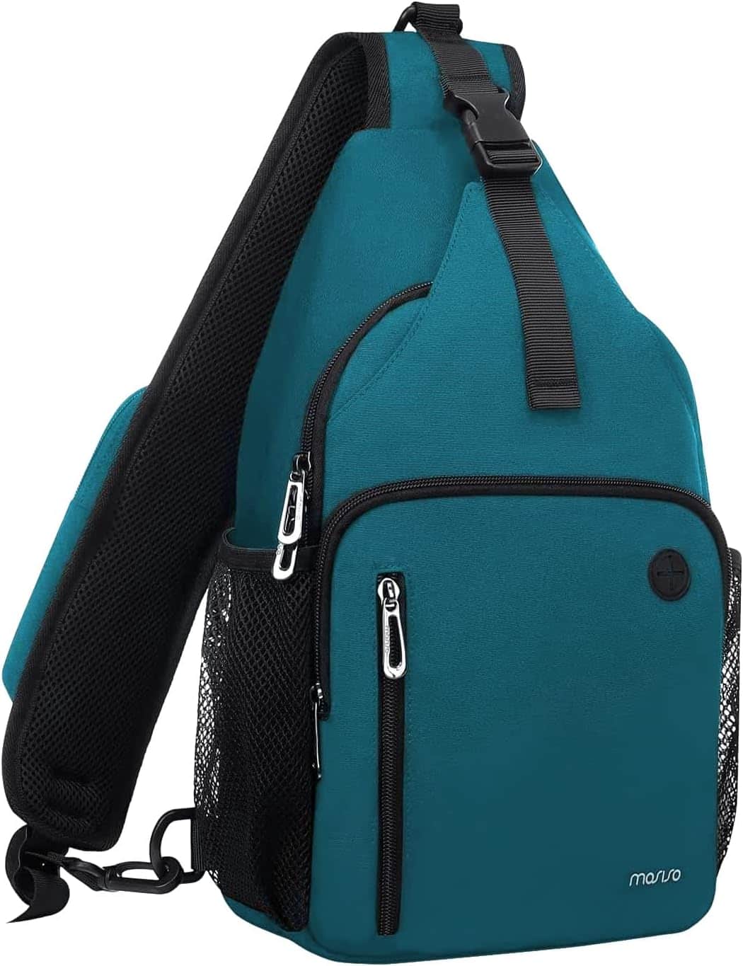 mosiso - Sling Bag Crossbody Shoulder Bag Travel Hiking Daypack Chest Bag with Front Square Pocket&USB Charging Port - Teal Green