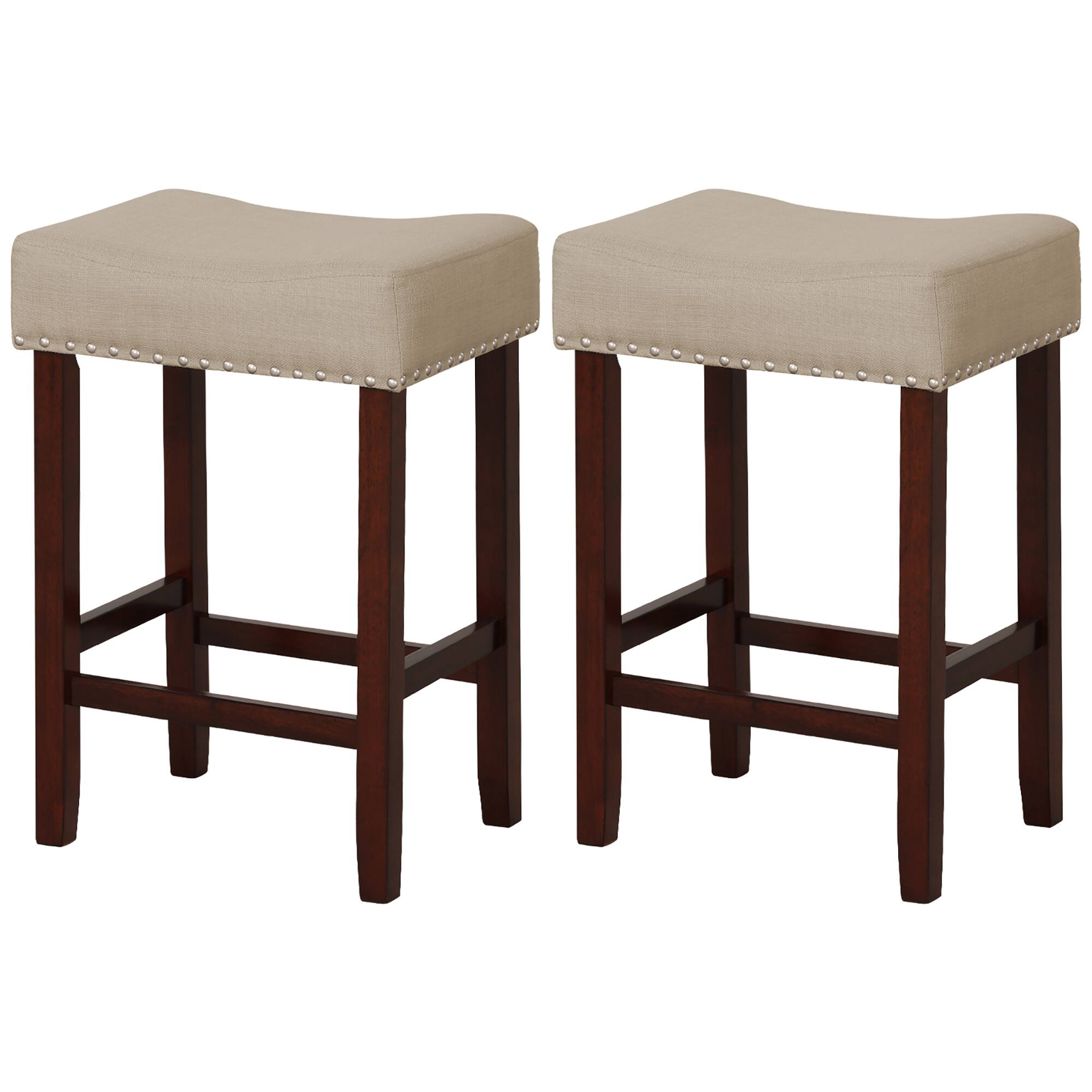 Alt View 1. Costway - Set of 2 Bar Stools Counter Height Saddle Kitchen Chairs with Wooden Legs - Beige/Brown.
