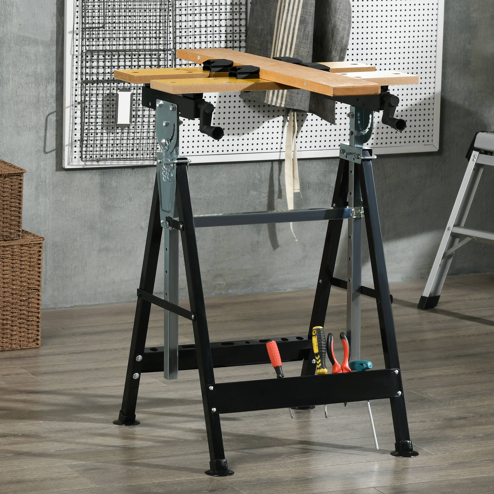Alt View 1. Homcom - Work Bench Tool Stand with Adjustable Height/Angle, Carpenter Saw Table, 4 Clamps, 220lbs.