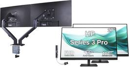 HP - Series 3 Pro 27" FHD IPS Monitor with 5ms Response Time, Anti-Glare, HDMI 2 Pack w/DKZ Hub & Ergoflexy Dual Mount Arm - Black